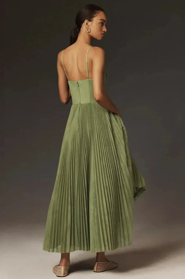 Bustier geplooide tule fit & flare midi-jurk