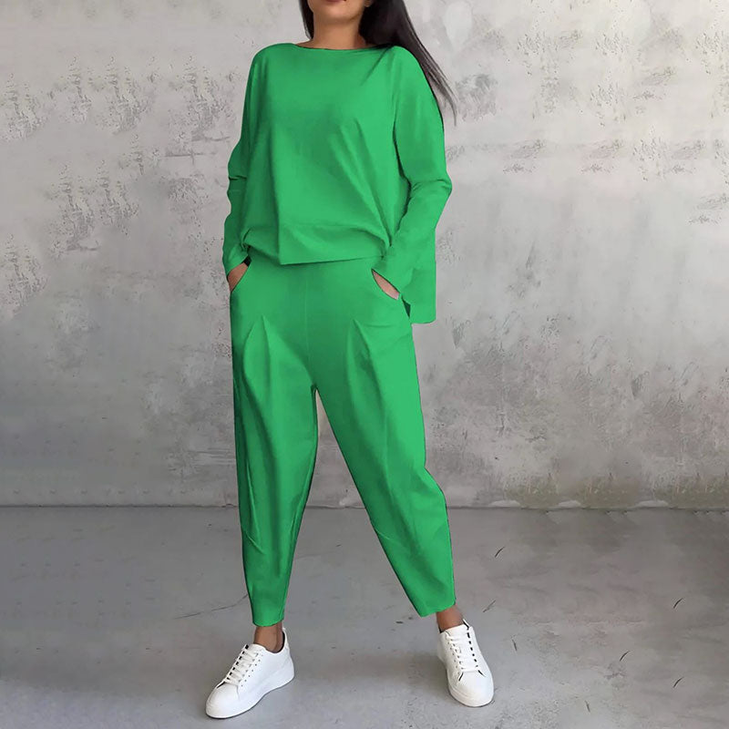 Set van 2 stuks: top met lange mouwen, ronde hals en broek