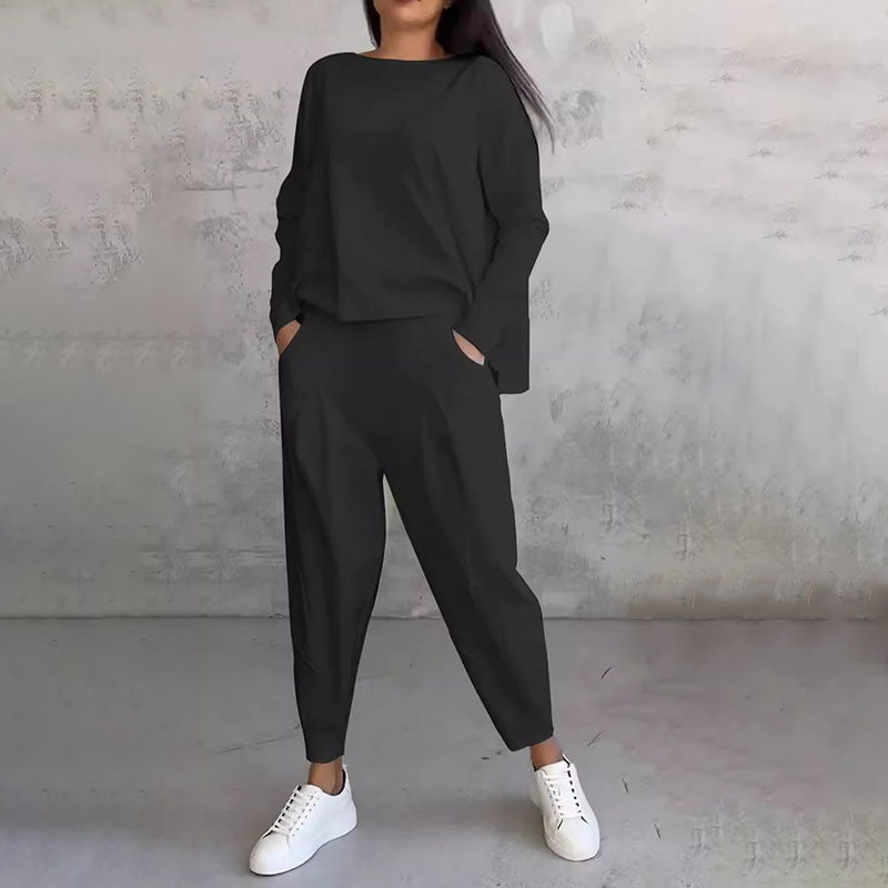 Set van 2 stuks: top met lange mouwen, ronde hals en broek