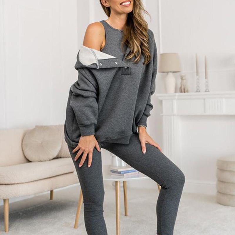 Driedelige damesset, hoodie, strak vest en broek, voor dagelijkse sport, 2025