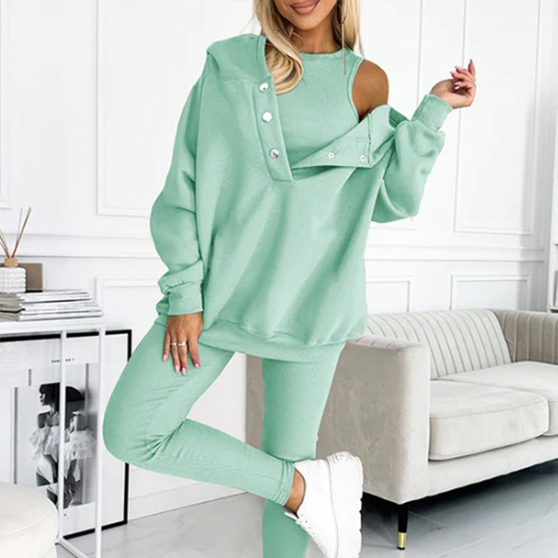 Driedelige damesset, hoodie, strak vest en broek, voor dagelijkse sport, 2025