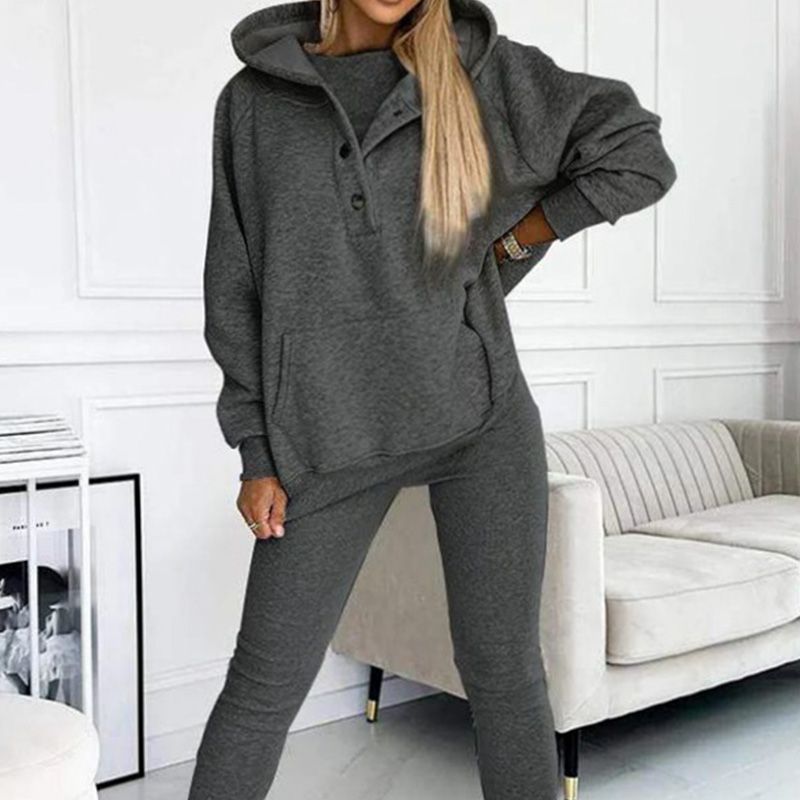 Driedelige damesset, hoodie, strak vest en broek, voor dagelijkse sport, 2025