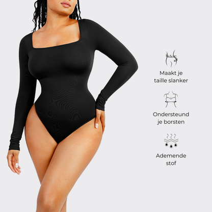 Giulia Square Neck Long Sleeve Thong Bodysuit