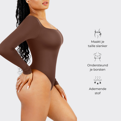 Giulia Square Neck Long Sleeve Thong Bodysuit