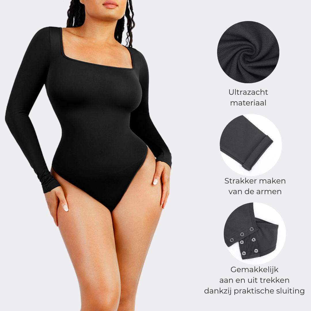Giulia Square Neck Long Sleeve Thong Bodysuit