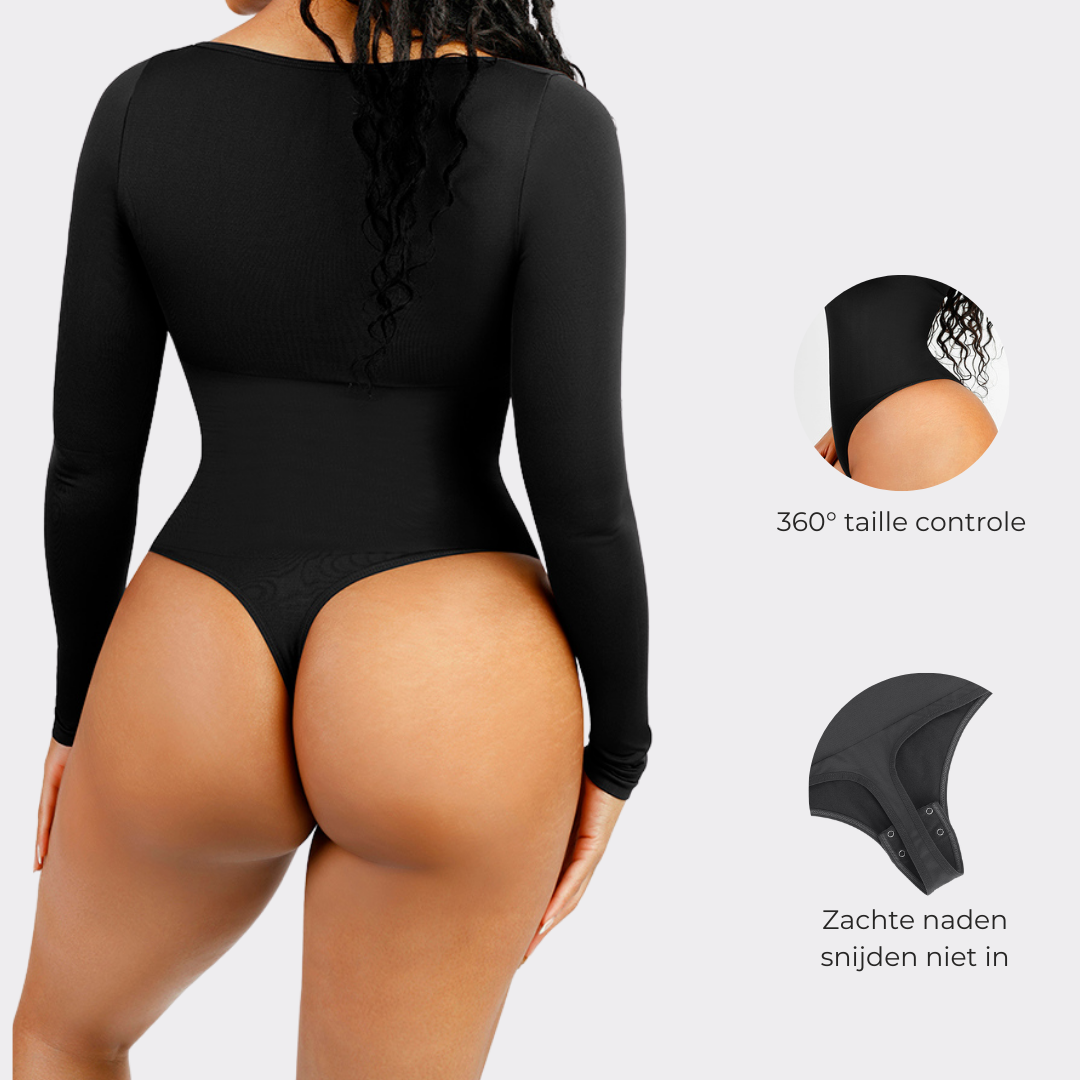 Giulia Square Neck Long Sleeve Thong Bodysuit