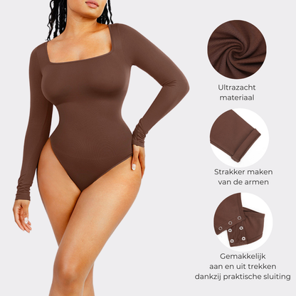 Giulia Square Neck Long Sleeve Thong Bodysuit