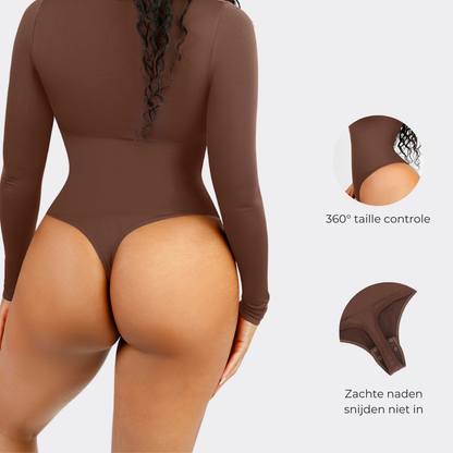 Giulia Square Neck Long Sleeve Thong Bodysuit