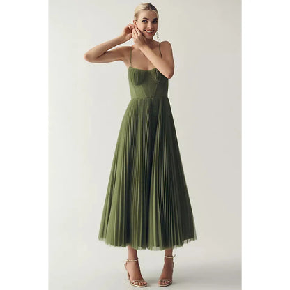 Bustier geplooide tule fit & flare midi-jurk