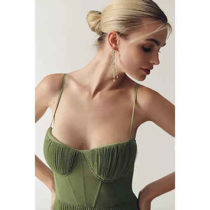 Bustier geplooide tule fit & flare midi-jurk