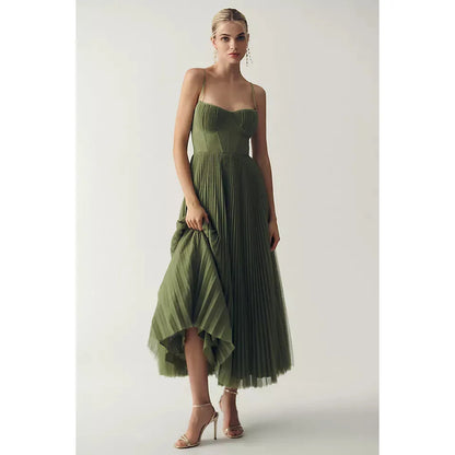 Bustier geplooide tule fit & flare midi-jurk