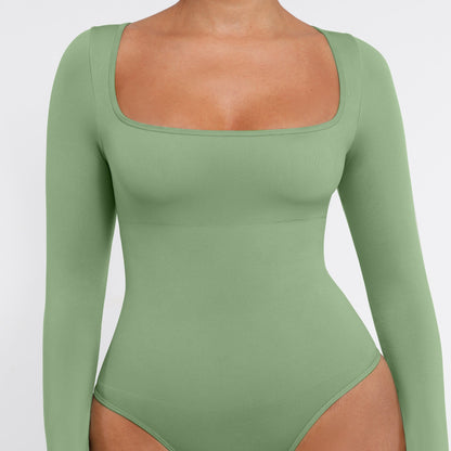 Giulia Square Neck Long Sleeve Thong Bodysuit