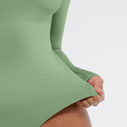 Giulia Square Neck Long Sleeve Thong Bodysuit