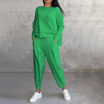Set van 2 stuks: top met lange mouwen, ronde hals en broek