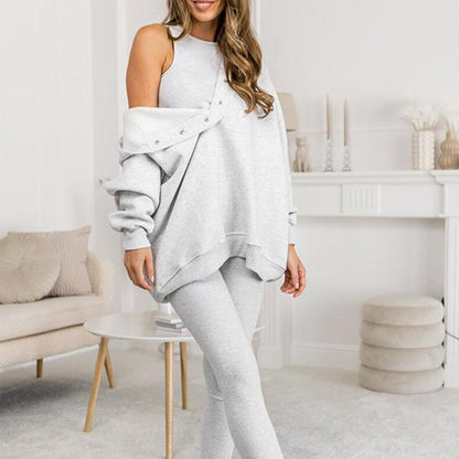 Driedelige damesset, hoodie, strak vest en broek, voor dagelijkse sport, 2025